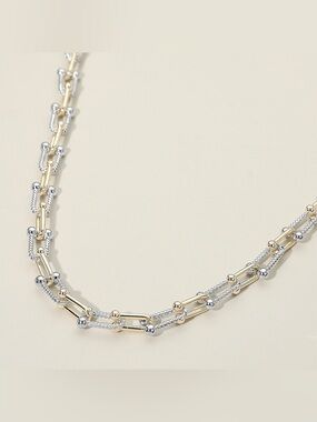 14K Gold Plated Two Tone Industrial Link Chain Necklace